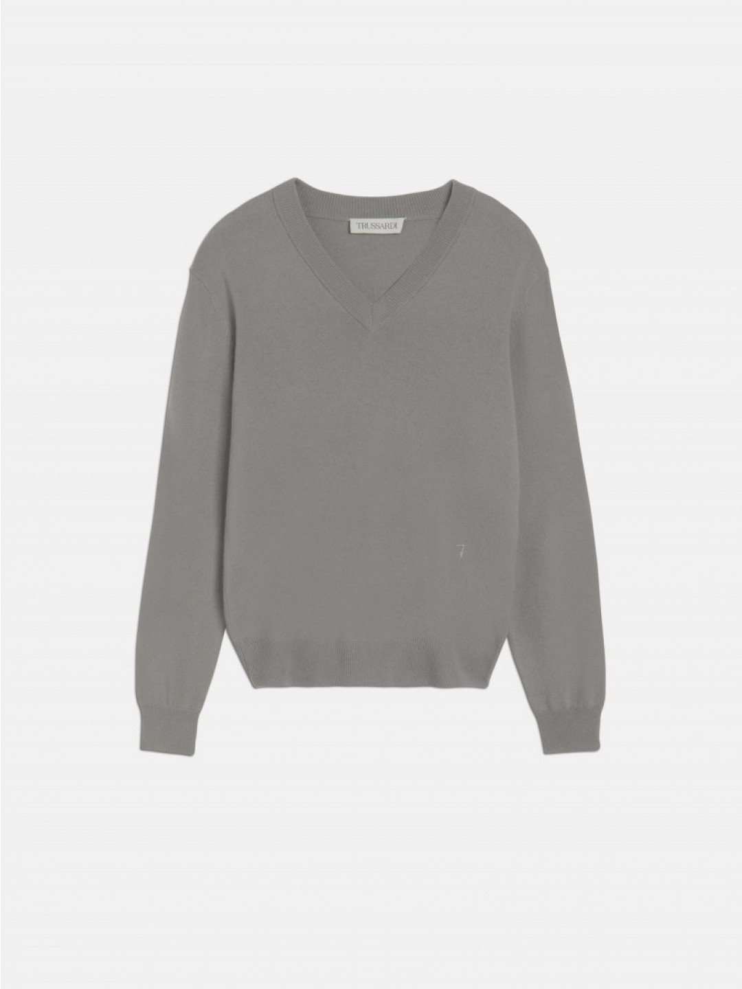 Svetr trussardi sweater v neck cashmere blend šedá xl