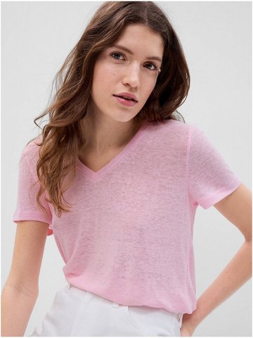 Růžové dámské basic tričko s véčkovým výstřihem GAP