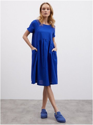 Modré dámské šaty s příměsí lnu ZOOT lab Medeline