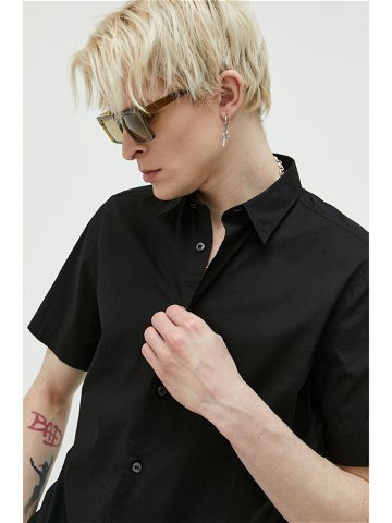 Košile HUGO pánská černá barva regular s klasickým límcem