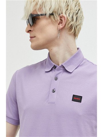 Bavlněné polo tričko HUGO fialová barva s aplikací 50490770