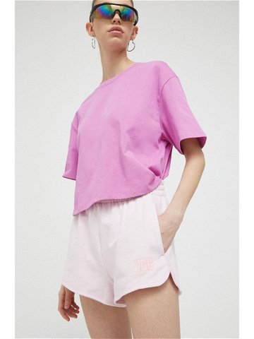 Bavlněné šortky UGG růžová barva hladké high waist