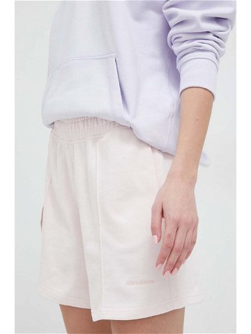 Bavlněné šortky New Balance růžová barva hladké high waist