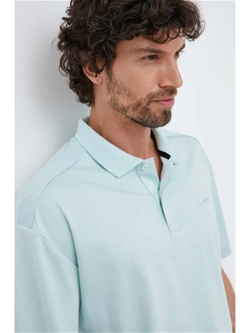 Bavlněné polo tričko Calvin Klein tyrkysová barva s aplikací