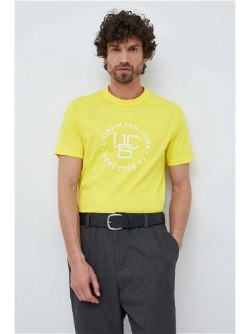 Bavlněné tričko United Colors of Benetton žlutá barva s potiskem