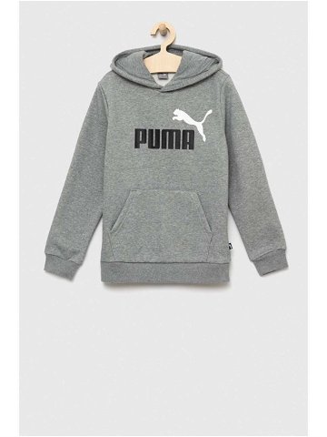 Dětská mikina Puma ESS 2 Col Big Logo Hoodie FL B šedá barva s kapucí s potiskem
