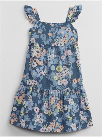 Modré holčičí květované midi šaty s volánem GAP