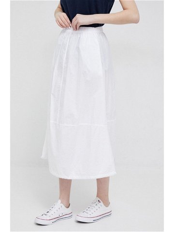 Bavlněná sukně Deha bílá barva midi áčková