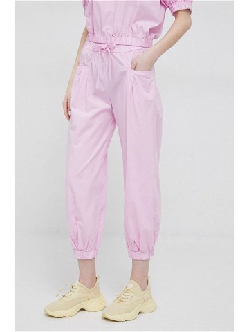 Kalhoty Deha dámské růžová barva široké high waist