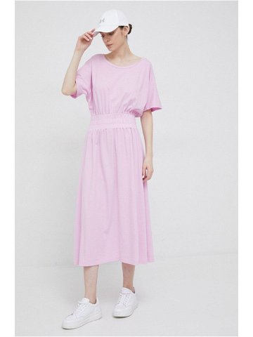 Bavlněné šaty Deha růžová barva maxi