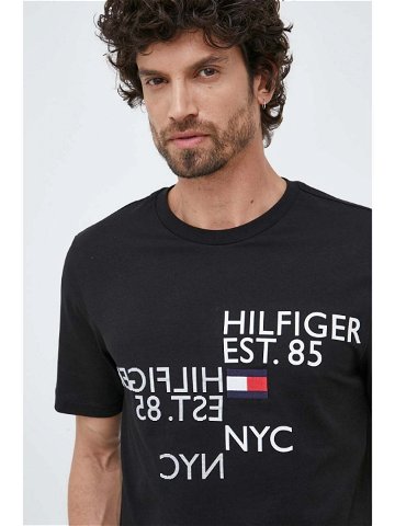 Bavlněné tričko Tommy Hilfiger černá barva s aplikací