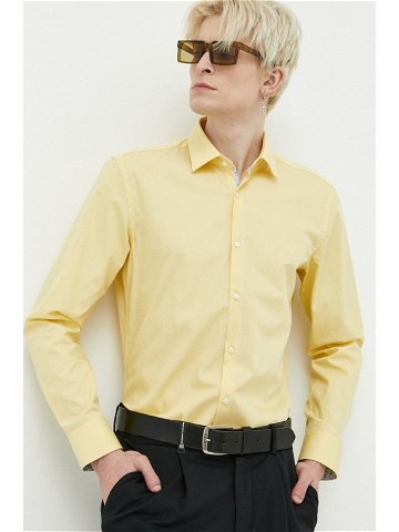 Košile HUGO žlutá barva slim s klasickým límcem