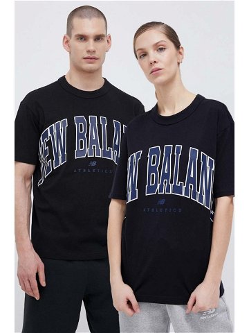 Bavlněné tričko New Balance černá barva s potiskem