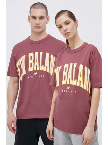 Bavlněné tričko New Balance růžová barva s potiskem