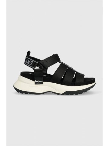 Sandály Pepe Jeans Venus dámské černá barva na platformě PLS90570