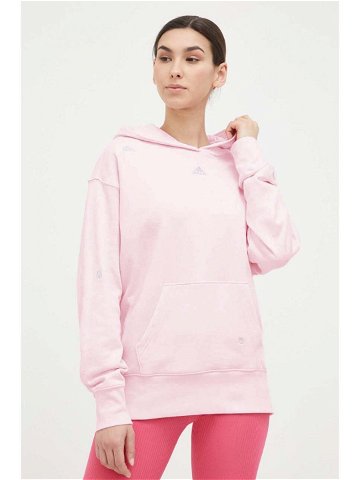 Bavlněná mikina adidas dámská růžová barva s kapucí s aplikací