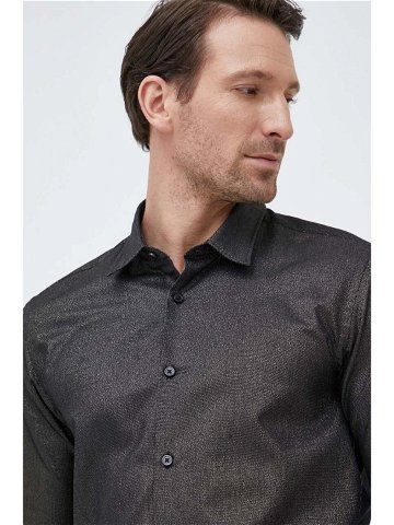 Košile BOSS pánská černá barva regular s klasickým límcem