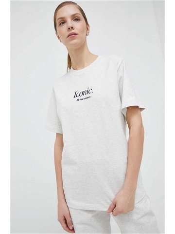 Bavlněné tričko New Balance šedá barva