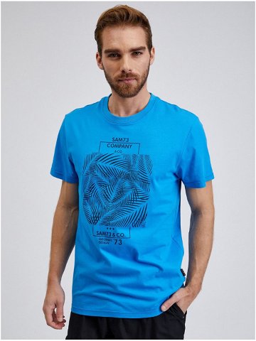 Modré pánské bavlněné tričko s potiskem SAM73 Almandit