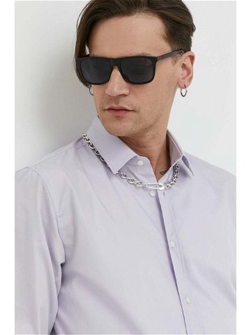 Košile HUGO fialová barva slim s klasickým límcem
