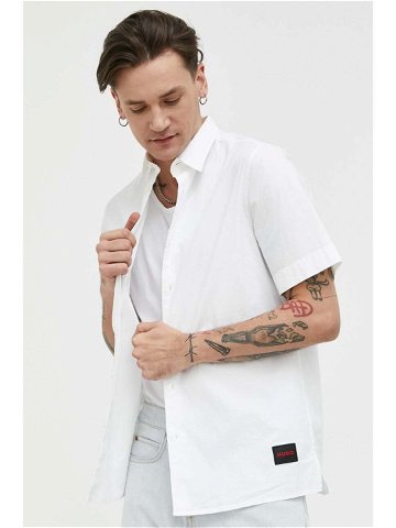 Košile HUGO pánská bílá barva regular s klasickým límcem