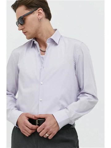 Košile HUGO fialová barva slim s klasickým límcem