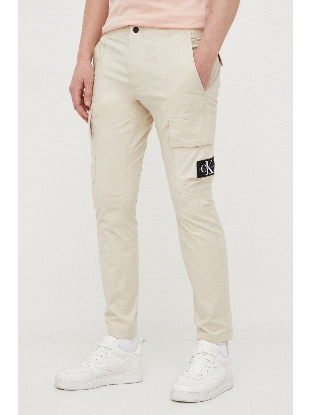 Kalhoty Calvin Klein Jeans pánské béžová barva jednoduché
