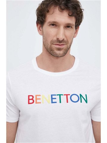 Bavlněné tričko United Colors of Benetton bílá barva s potiskem