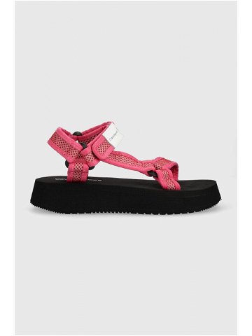 Sandály Calvin Klein Jeans PREFRESATO SANDAL WEBBING XRAY dámské růžová barva na platformě YW0YW00969