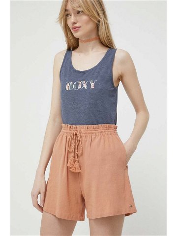 Bavlněné šortky Roxy oranžová barva hladké high waist
