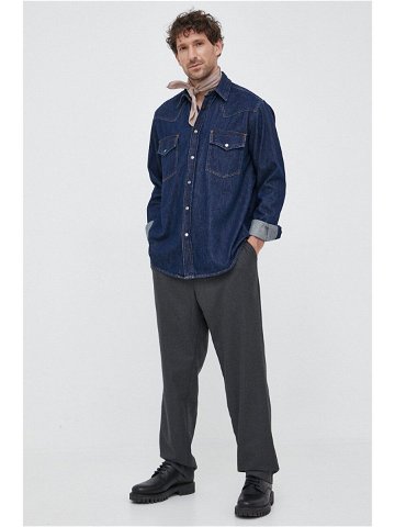 Džínová košile BOSS BOSS ORANGE pánská tmavomodrá barva regular s klasickým límcem