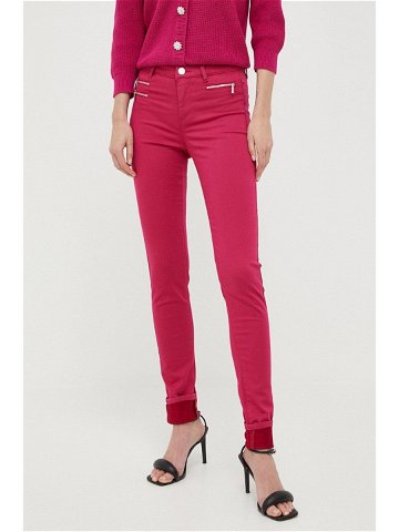 Kalhoty Morgan dámské růžová barva přiléhavé medium waist