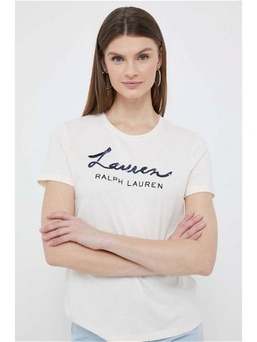 Tričko Lauren Ralph Lauren béžová barva