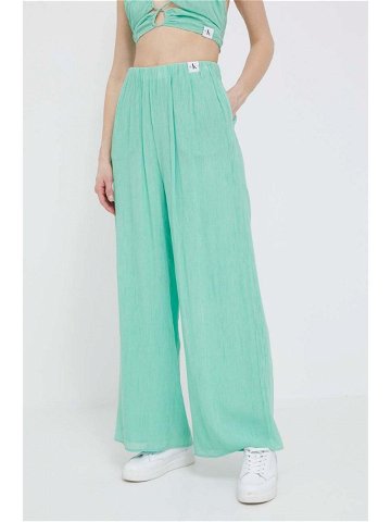 Kalhoty Calvin Klein Jeans dámské zelená barva široké high waist