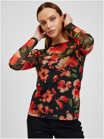 Červeno-černé dámské květované tričko ORSAY