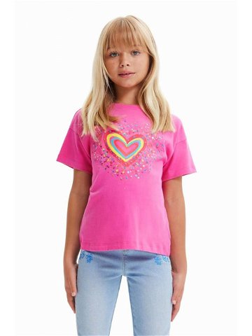 Dětské bavlněné tričko Desigual růžová barva