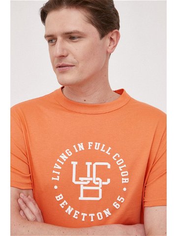 Bavlněné tričko United Colors of Benetton oranžová barva s potiskem