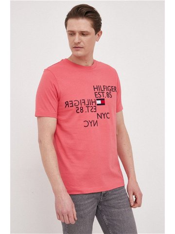 Bavlněné tričko Tommy Hilfiger růžová barva s aplikací