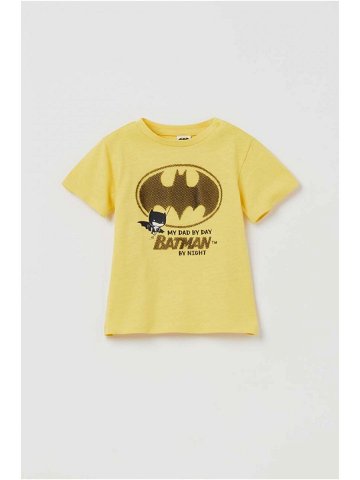 Bavlněné dětské tričko OVS žlutá barva s potiskem