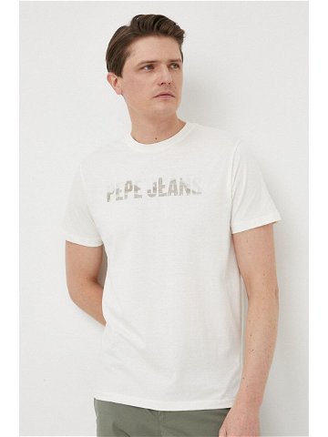 Bavlněné tričko Pepe Jeans béžová barva s potiskem