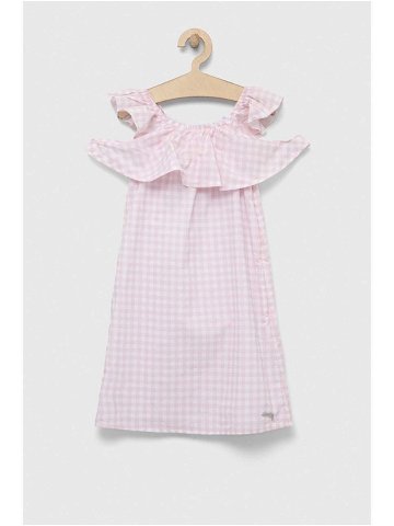 Dětské bavlněné šaty Guess růžová barva mini