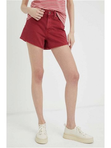 Džínové šortky Levi s dámské červená barva hladké high waist
