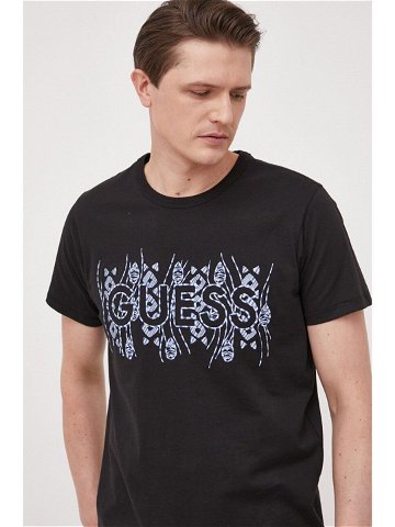 Bavlněné tričko Guess černá barva s aplikací
