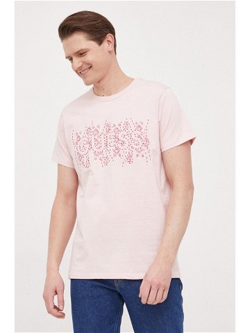Bavlněné tričko Guess růžová barva s aplikací