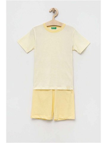 Dětské bavlněné pyžamo United Colors of Benetton žlutá barva