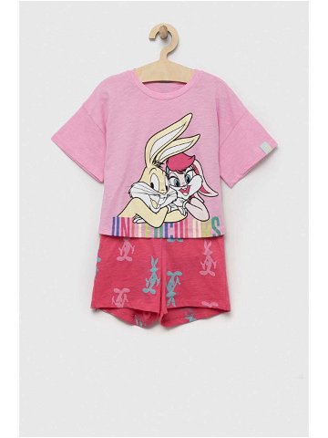 Dětské bavlněné pyžamo United Colors of Benetton x Looney Tunes růžová barva s potiskem