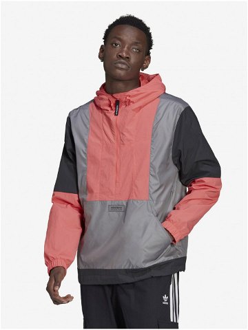 Růžovo-šedá pánská lehká bunda s kapucí adidas Originals