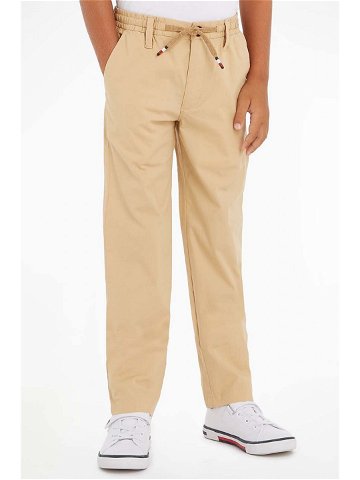 Dětské kalhoty Tommy Hilfiger béžová barva hladké
