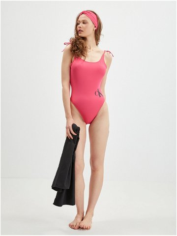 Sada dámských jednodílných plavek čelenky a ručníku v růžové a černé barvě Calvin Klein Underwear