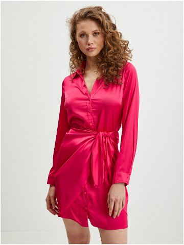 Tmavě růžové dámské saténové košilové šaty Guess Alya